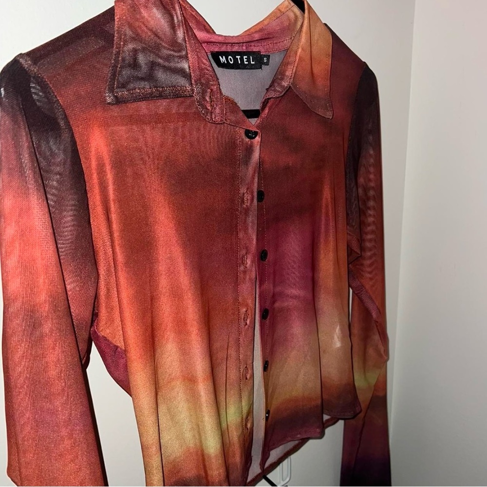 Motel Sheer Multicolor Button-Up Blouse